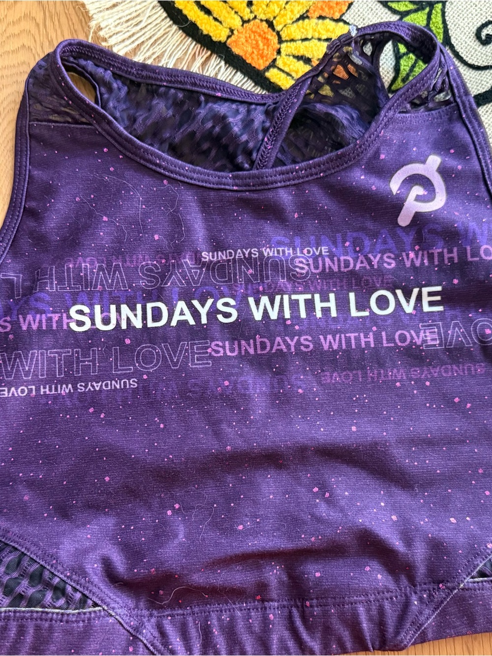 Peloton Women’s Purple 'Sundays With Love' Limited Edition bra and leggings set